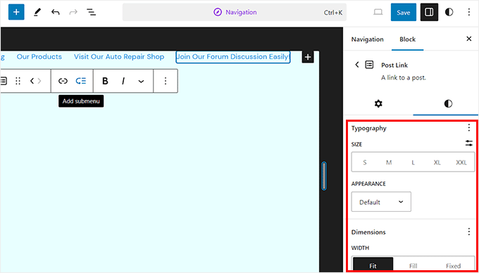 Comment installer et configurer le plugin Yoast SEO dans WordPress Customize the menu item by switching to the styles block