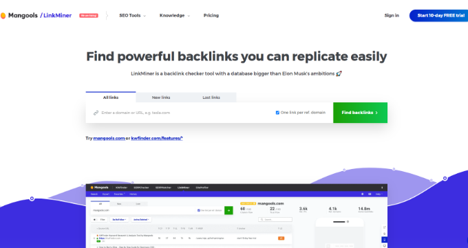The Linkminer backlinks tool LinkMiner