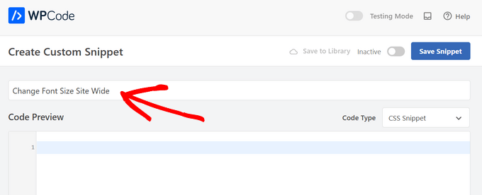 Enter a title for the font size code Enter a title for the font size code
