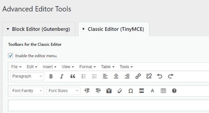 Advanced editor tools classic editor Advanced editor tools classic editor font size
