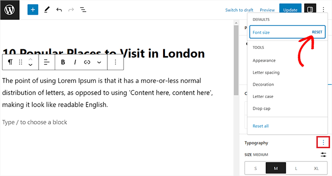 Reset font size Reset font size