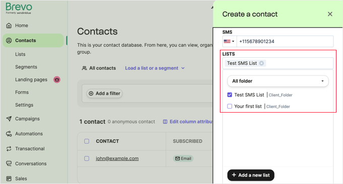 Add the Contact to a List Add the Contact to a List