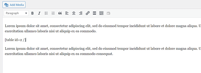 Shortcode in classic editor Shortcode in classic editor