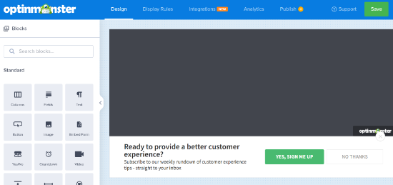 The default alert bar template in OptinMonster Customize the floating alert bar
