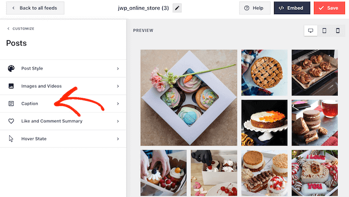 Customizing the Instagram captions Customizing the Instagram captions