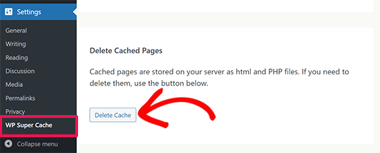 Delete cache in WP Super Cache Delete cache in WP Super Cache
