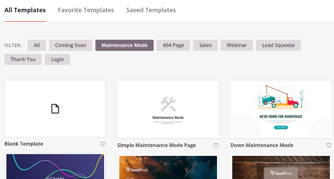 Select maintenance mode page template Select maintenance mode page template