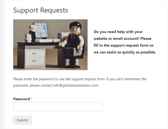 The user's view of the form before entering the password The user's view of the form before entering the password