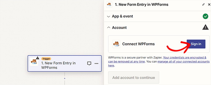 Click Sign in button next to the WPForms option Click Sign in button next to the WPForms option