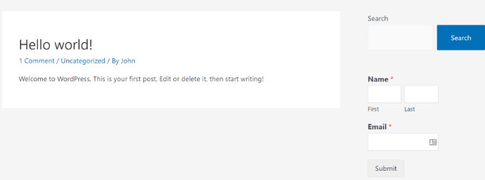 Newsletter form preview in sidebar Newsletter form preview in sidebar
