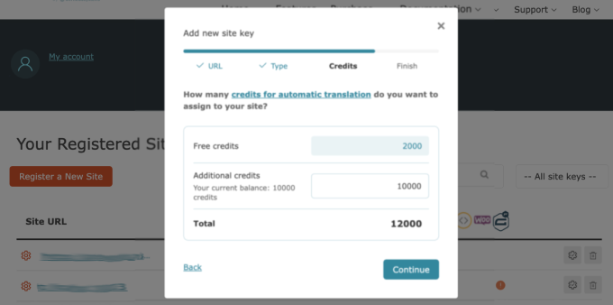 WPML add credits page