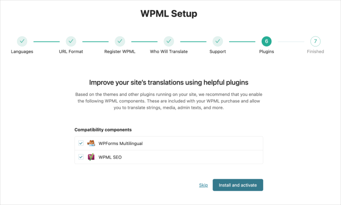 WPML setup plugins page