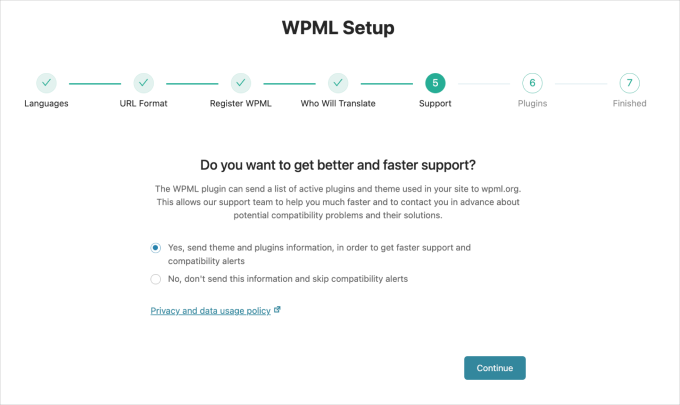 WPML setup support page