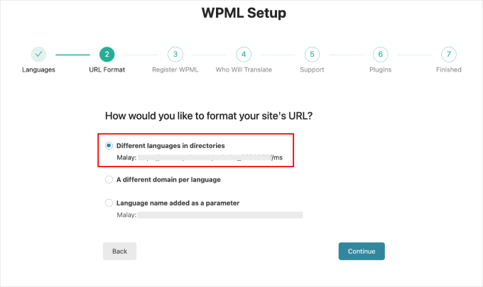 WPML setup URL format page