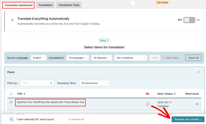 WPML Translation Dashboard translate your content