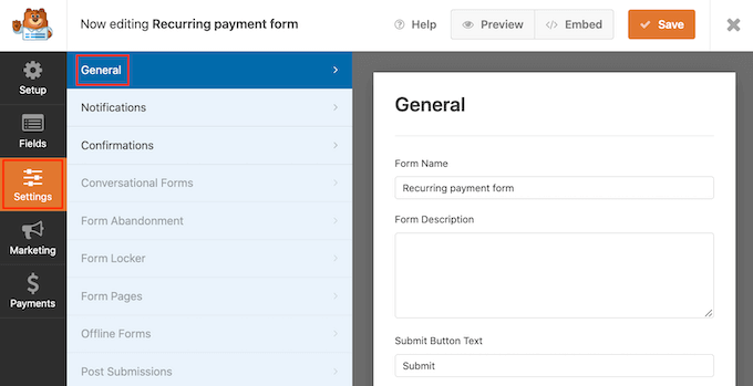 The WPForms plugin settings The WPForms plugin settings
