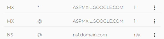 The changed MX records in the Domain.com list The changed MX records in the Domain.com list