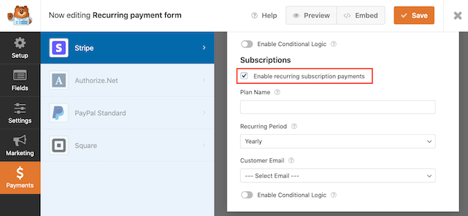 Enabling WPForms subscriptions Enabling WPForms subscriptions