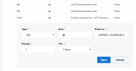 The option to add new MX records to your domain The option to add new MX records to your domain