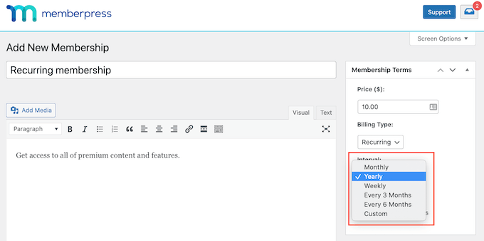 Setting your recurring payment interval in WordPress Setting your recurring payment interval in WordPress