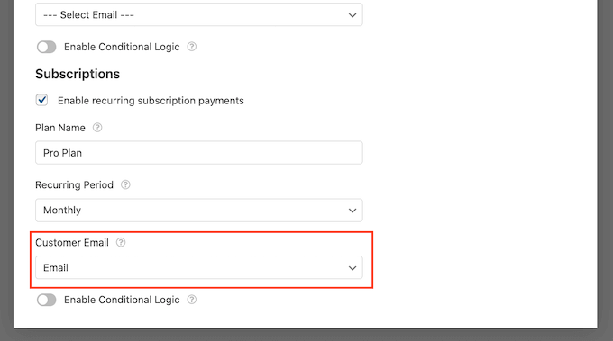 WPForms' customer email settings WPForms' customer email settings