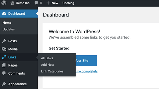 Link manager enabled in WordPress Link manager enabled in WordPress