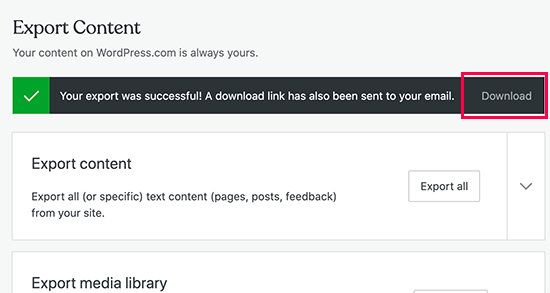 Downloading WordPress.com export file Downloading WordPress.com export file