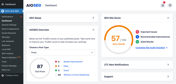 All in One SEO dashboard in WordPress All in One SEO dashboard in WordPress