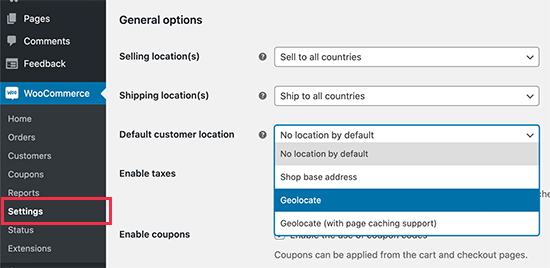 Geolocation settings in WooCommerce Geolocation settings in WooCommerce