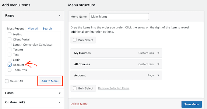 Adding a client portal link to the WordPress menu Adding a client portal link to the WordPress menu