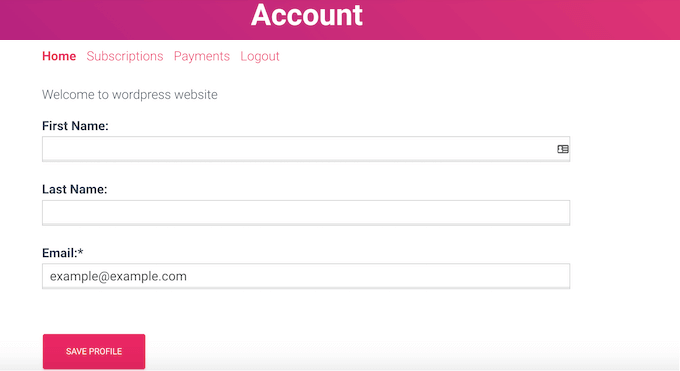 The MemberPress client portal account page The MemberPress client portal account page