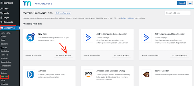 The MemberPress Nav Tabs add-on The MemberPress Nav Tabs add-on