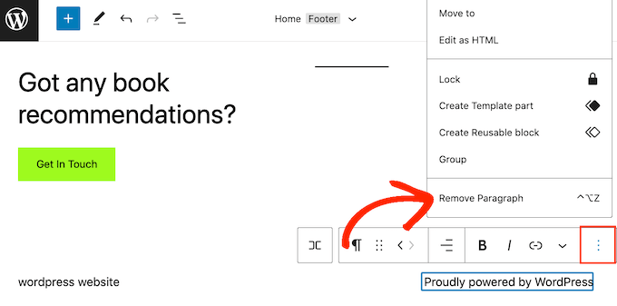 Deleting the Powered By WordPress links using the full-site editor Deleting the Powered By WordPress links using the full-site editor