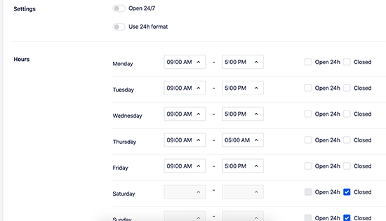 Business hours information Business hours information