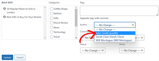 Change the author in Bulk Edit Change the author in Bulk Edit