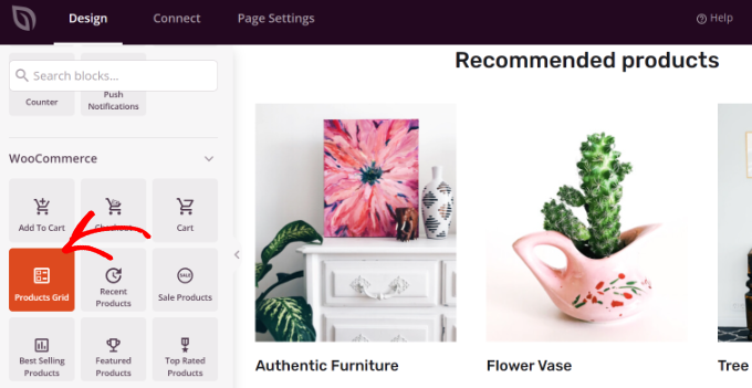 Select WooCommerce products grid Add product grid block