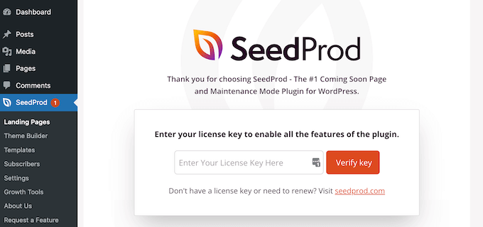 Adding the SeedProd license key to your WordPress website Adding the SeedProd license key to your WordPress website