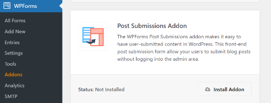 Install Post Submissions addon Install Post Submissions addon