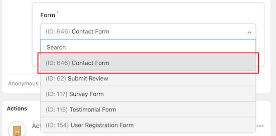 Choose WPForms form Choose WPForms form