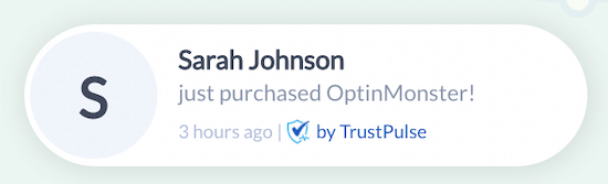 TrustPulse alert notification TrustPulse alert notification