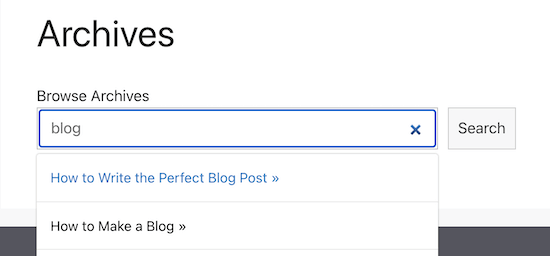 Live search page example Live search page example