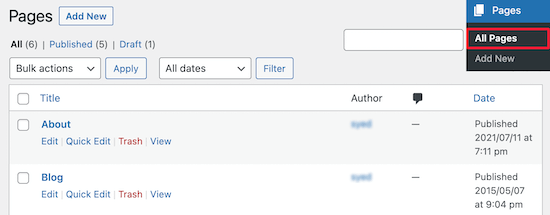 Open up WordPress page Open up WordPress page