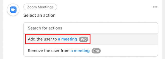 Select add user to a meeting option Select add user to a meeting option