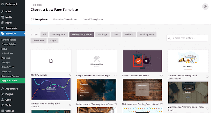 SeedProd's ready-made maintenance templates SeedProd's ready-made maintenance templates
