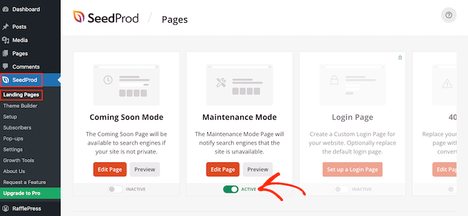 Activating maintenance mode in WordPress Activating maintenance mode in WordPress