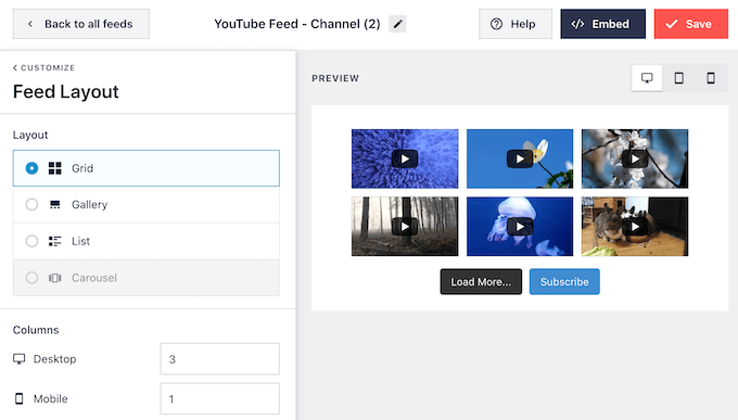 Changing the YouTube channel feed layout using Smash Balloon Changing the YouTube channel feed layout using Smash Balloon