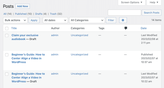 The default WordPress post columns The default admin columns in WordPress