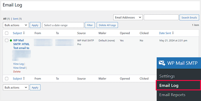Visit the Email Logs page Visit the Email Logs page