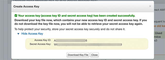 Copy your access keys Copy your access keys