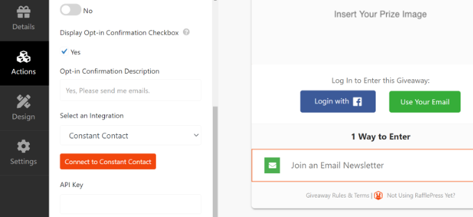 Enter email marketing service details Enter email marketing service details